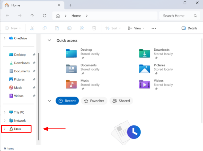 screenshot of file explorer
                      showing where linux is located