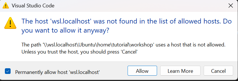 screenshot of permission warning